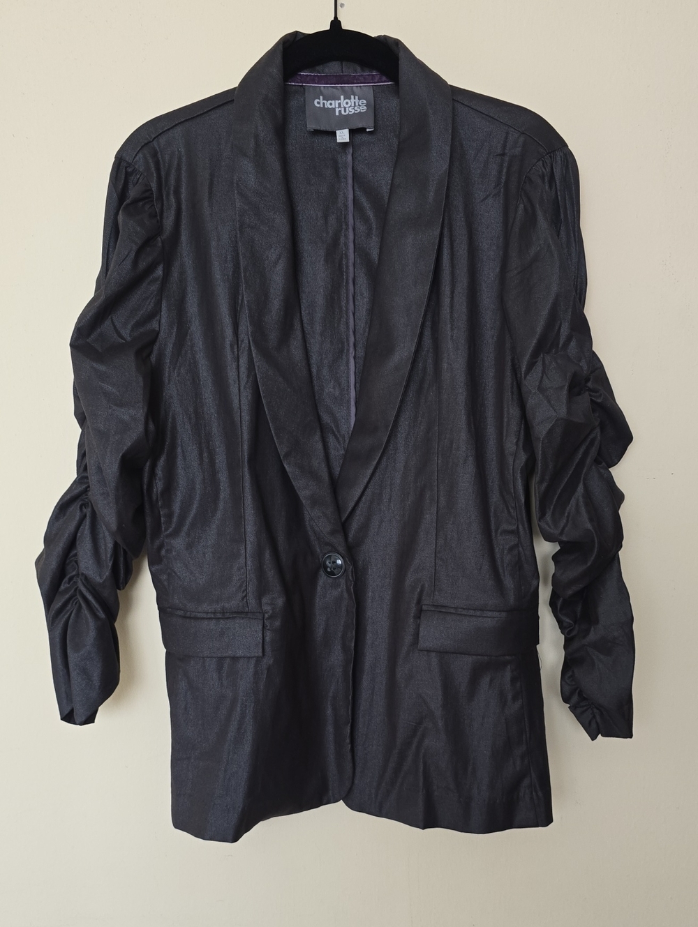 Charlotte Russe Black Shiney Fabric Evening Coat/Blazer Size XL